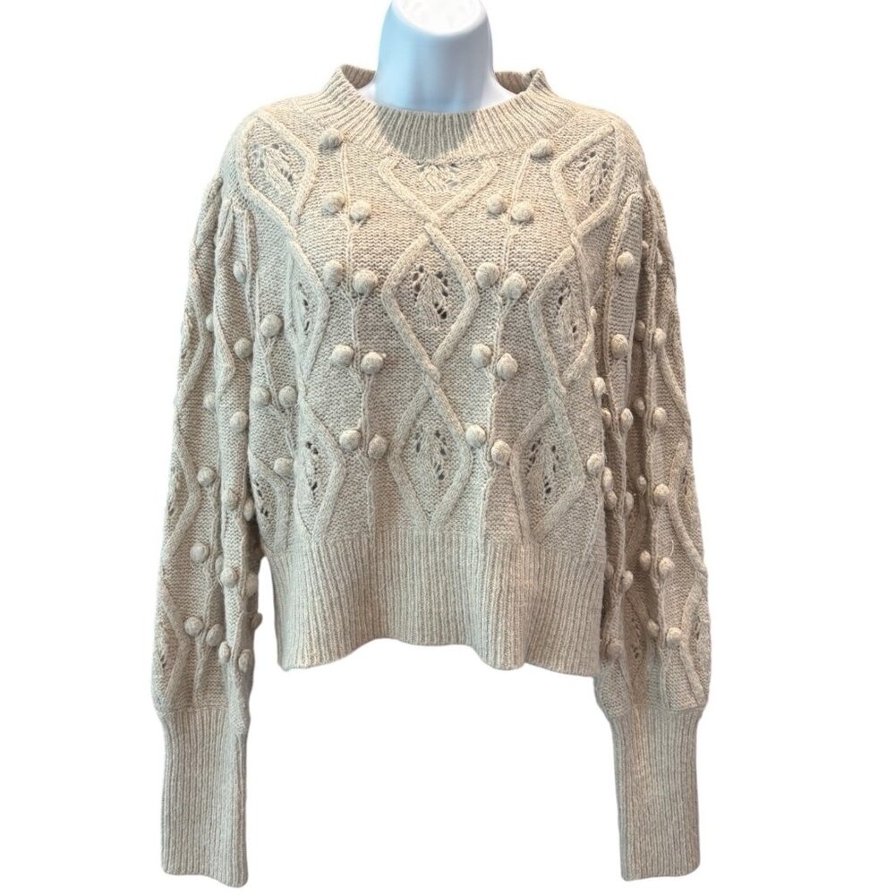 Chelsea & Violet Pom Pom Textured Knit Sweater | Cream XL Cottagecore Cozy